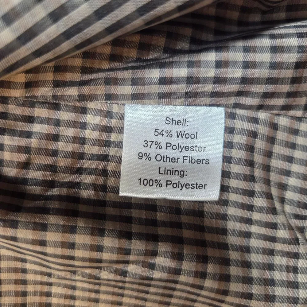 Joseph Abboud Men’s XXL Wool Blend Vest Brown Plaid Lined Button Front